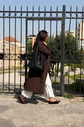 Τσάντα ώμου μάυρη διάτριτη γυναικεία διπλή (με εσωτερικό τσαντάκι νεσεσέρ που φοριέται και μόνο του)