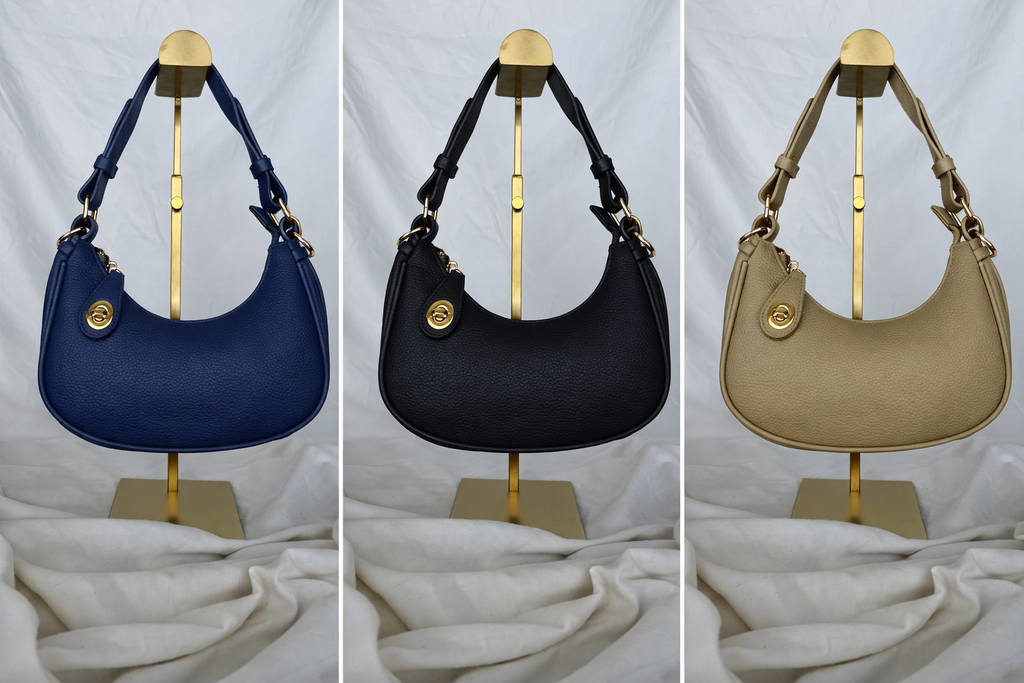 Γυναικεία Εκρού Shoulder Bag Minimal με Χρυσά Μεταλλικά Στοιχεία