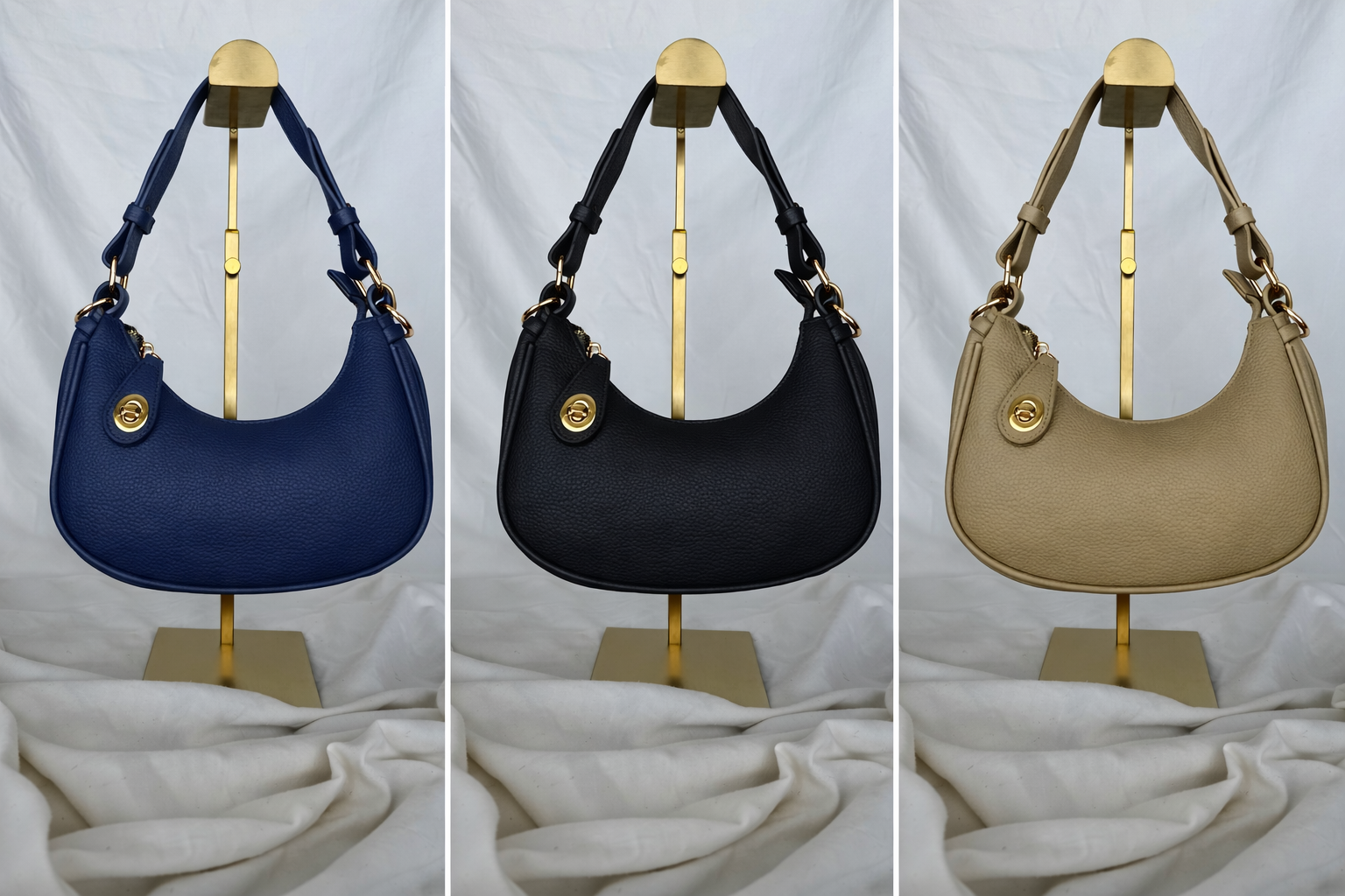 Γυναικεία Εκρού Shoulder Bag Minimal με Χρυσά Μεταλλικά Στοιχεία