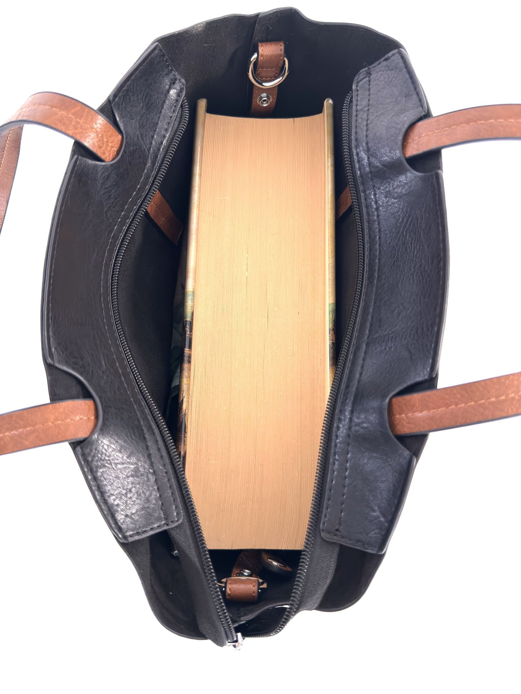 Κλασική Μαύρη με καφέ λουριά Faux Leather Τσάντα Tote, ανθεκτική, ευρύχωρη και κομψή για καθημερινή χρήση.
