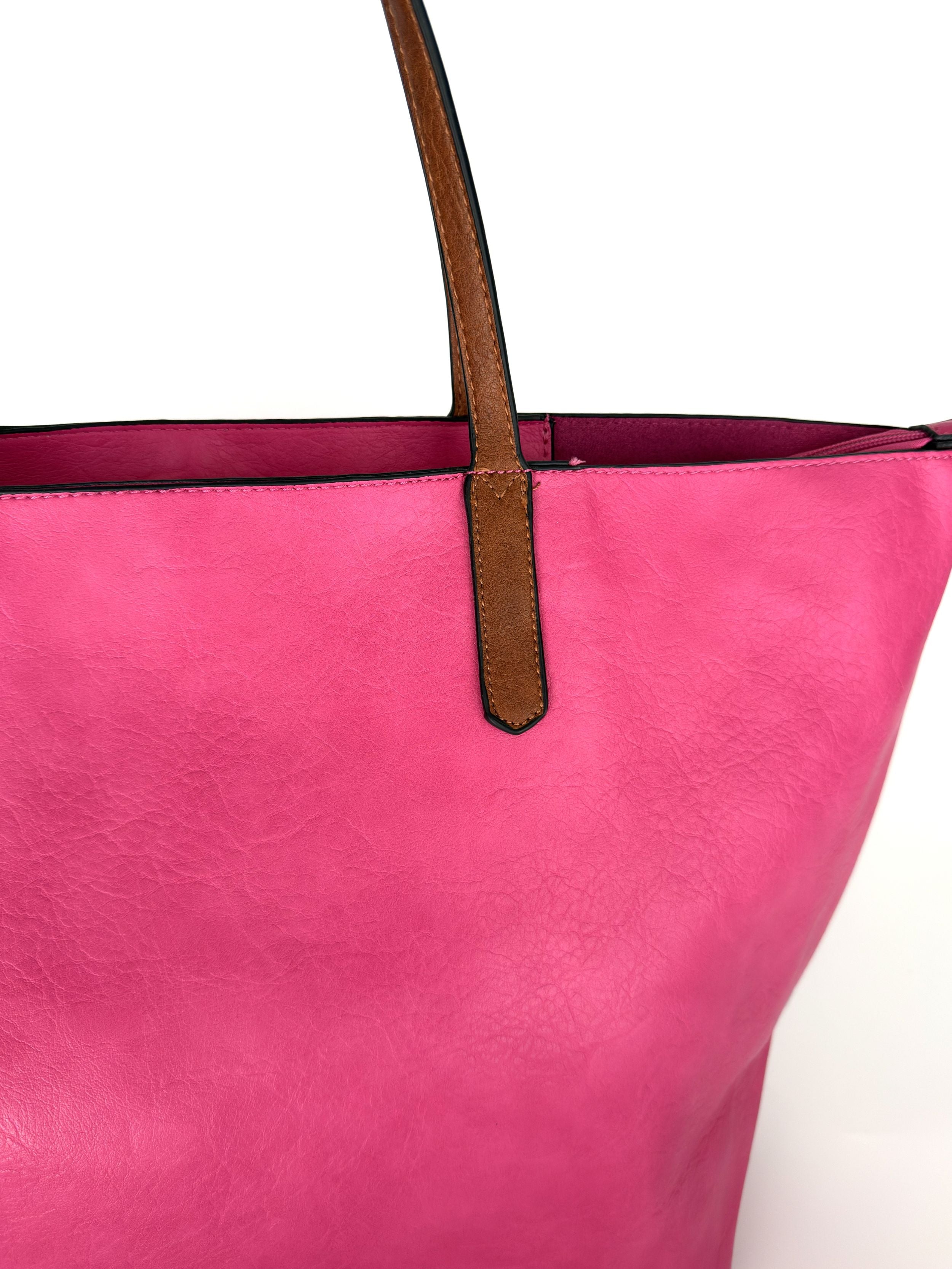 Τσάντα ώμου shopper totebag  γυναικεία με καφέ λουρί 2σε1