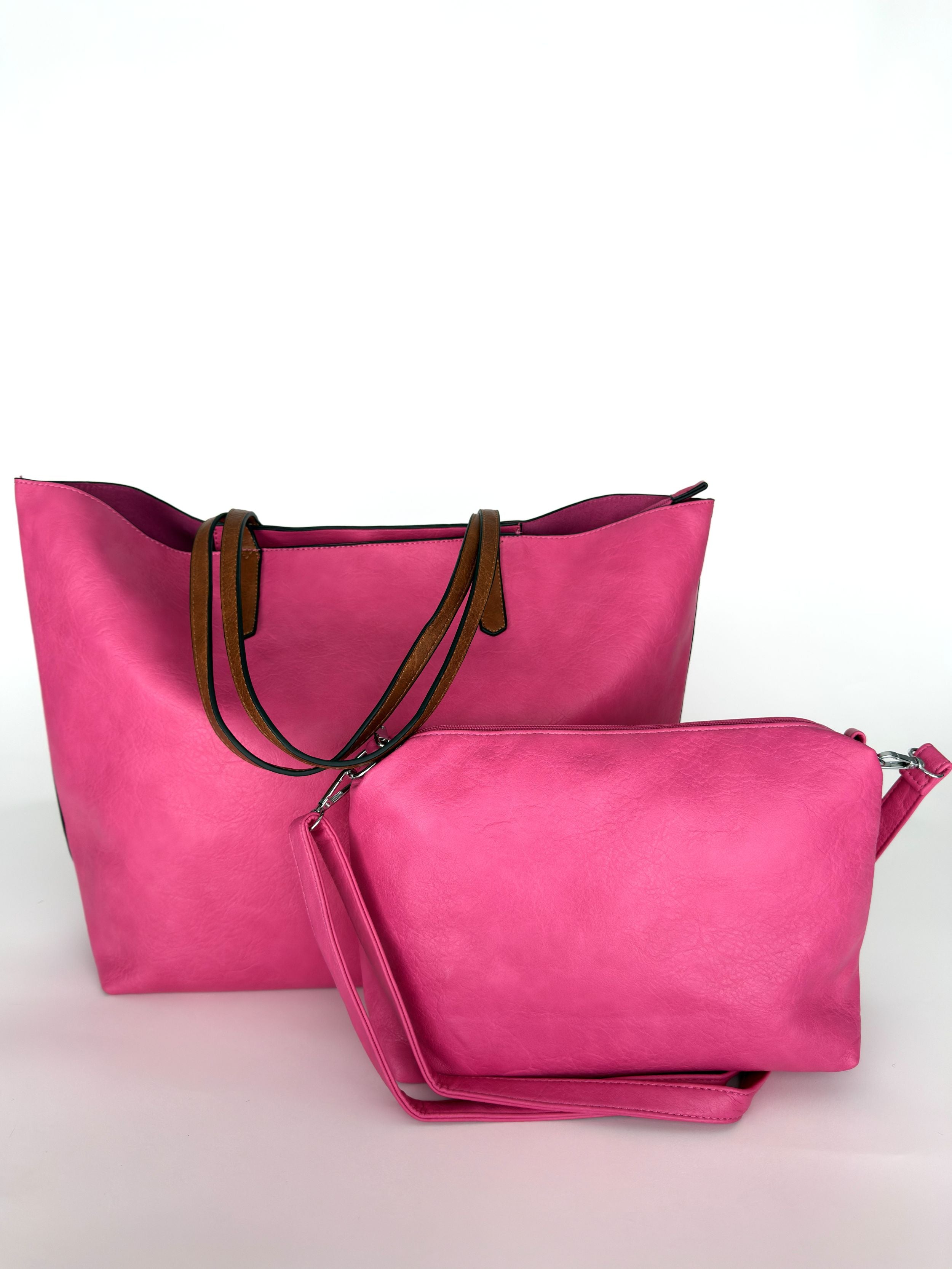 Τσάντα ώμου shopper totebag  γυναικεία με καφέ λουρί 2σε1