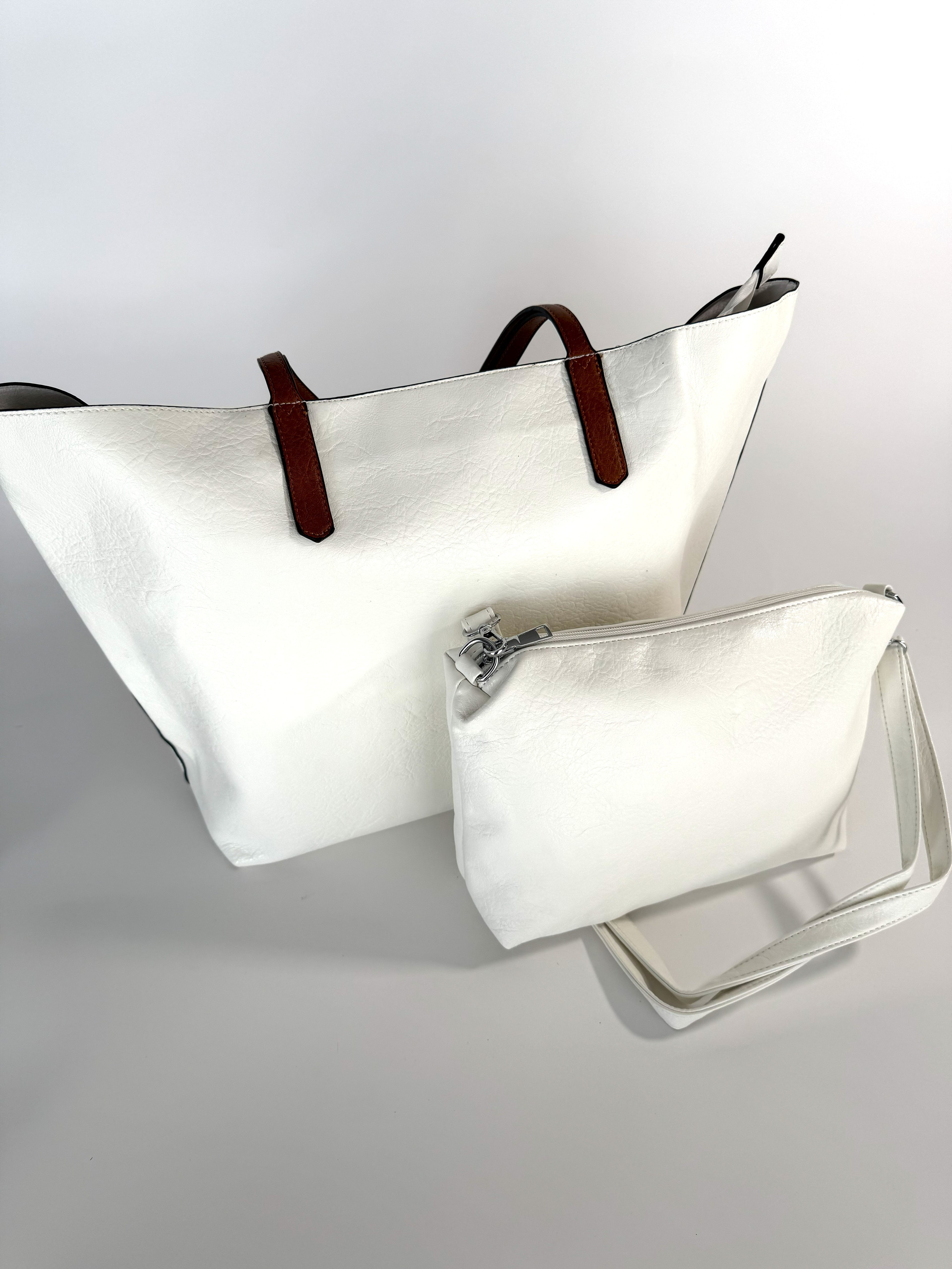 Τσάντα ώμου shopper totebag  γυναικεία με καφέ λουρί 2σε1