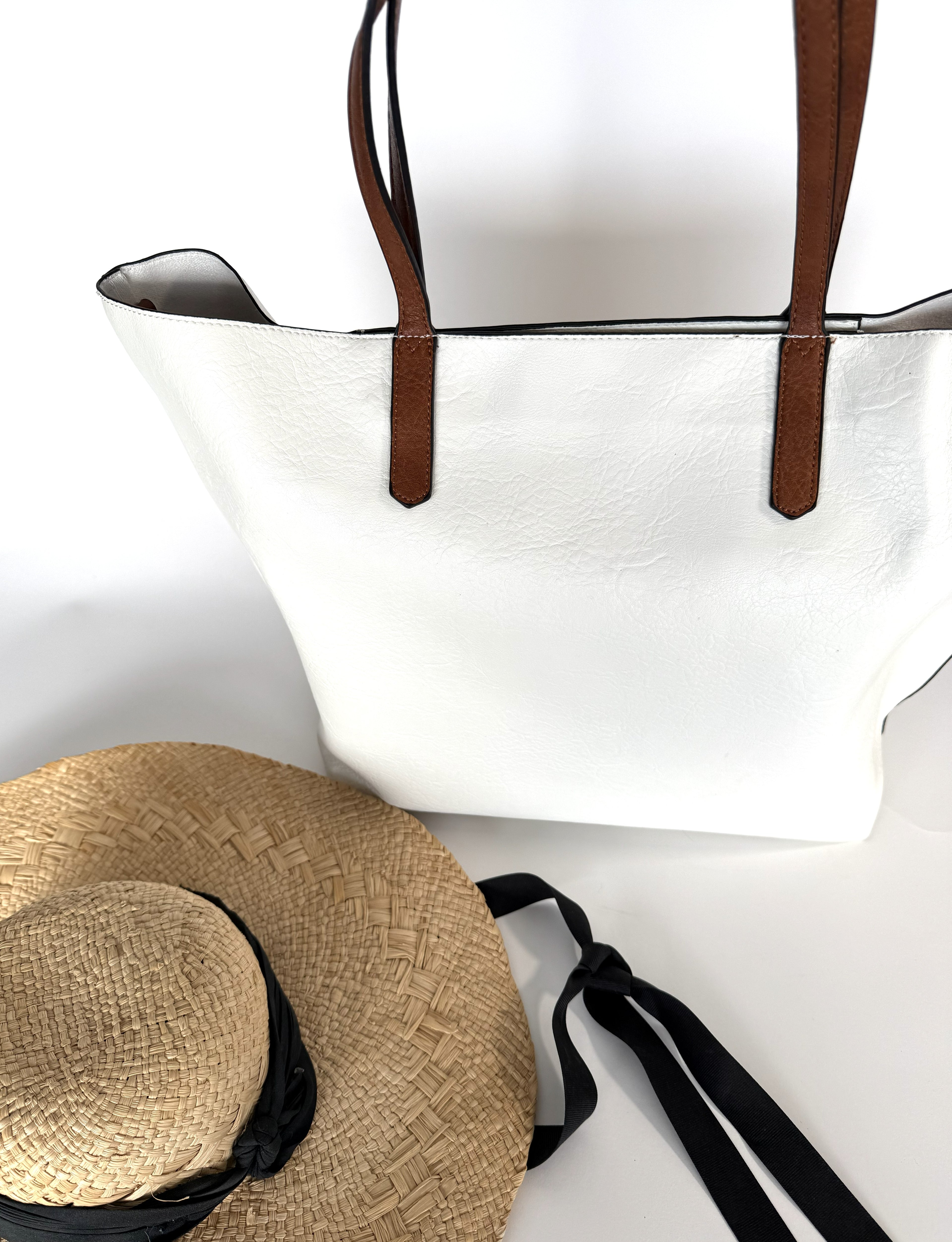 Τσάντα ώμου shopper totebag  γυναικεία με καφέ λουρί 2σε1