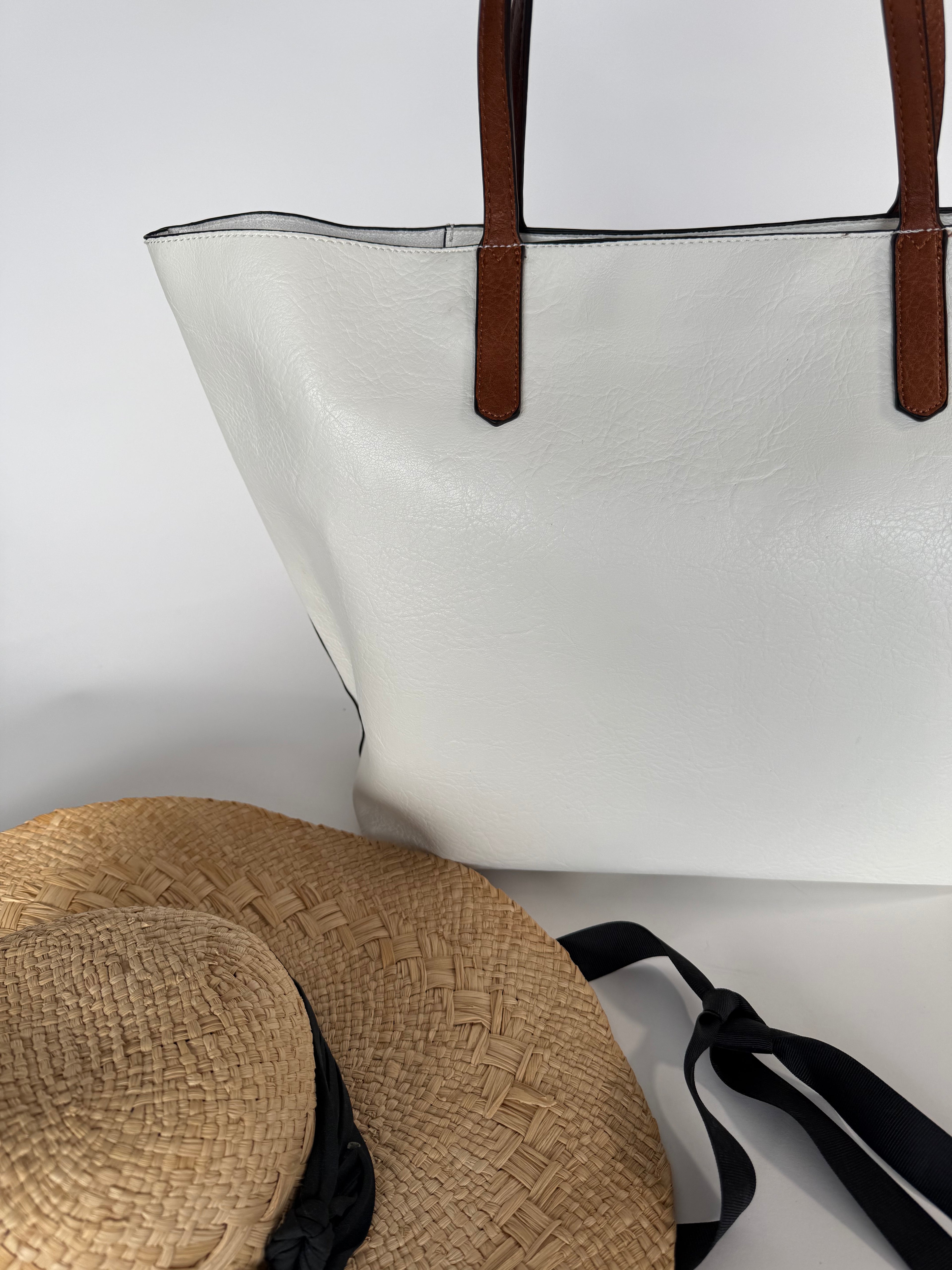 Τσάντα ώμου shopper totebag  γυναικεία με καφέ λουρί 2σε1